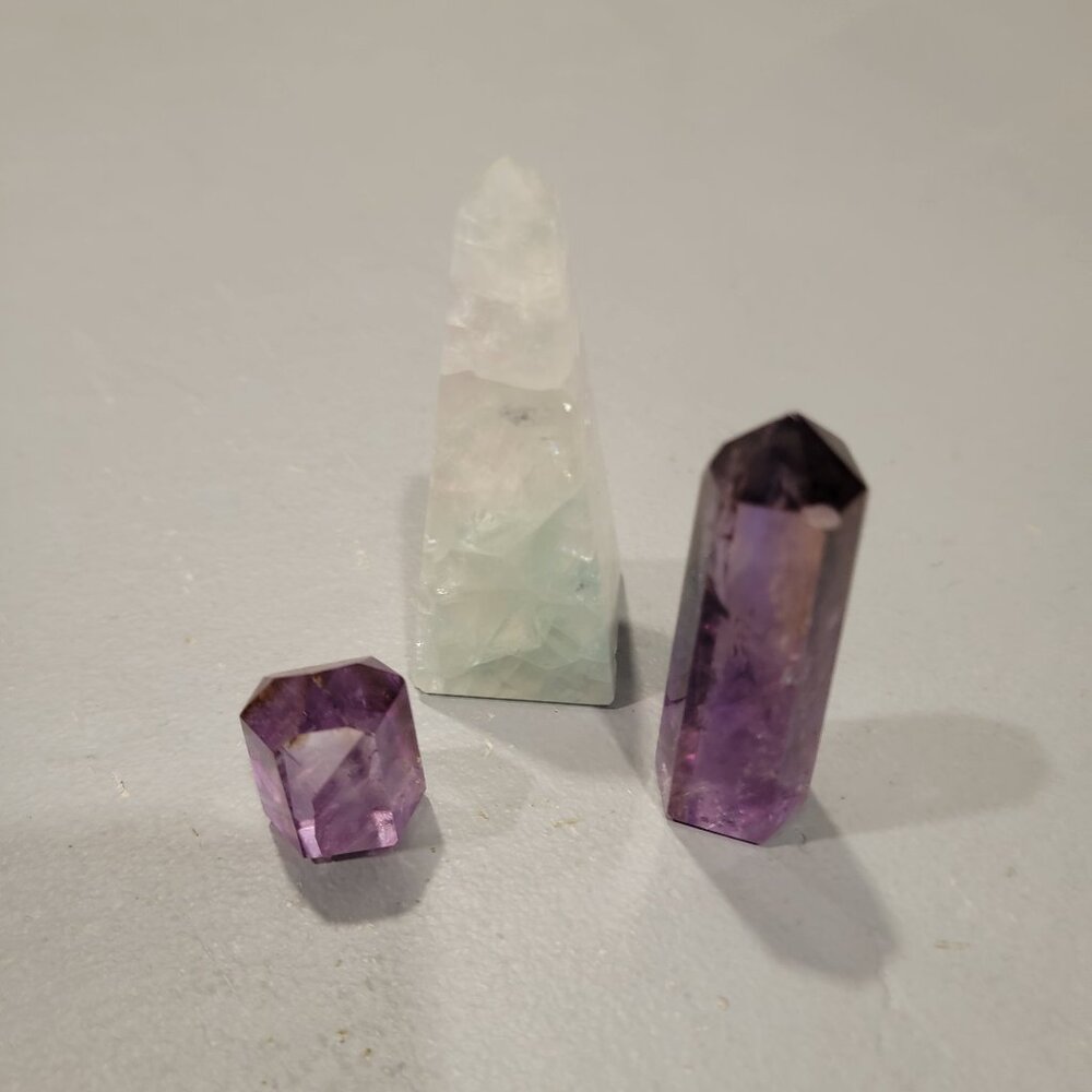 Assorted Cut Crystals - 3!  Purple, Cream & Green.  Beautiful! Healing Property!